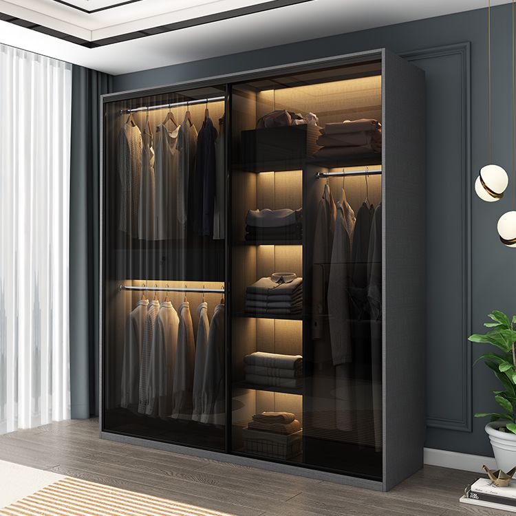 Armadio per armadio in vetro e legno con armadio grigio grigio