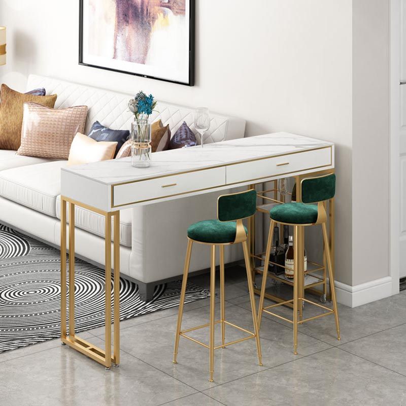 Rectangle Top Table Pub Height Dining Table with Gold Base for Bar Clearhalo 'Bar Furniture' 'Bar Tables' 'bar_tables' 'furn' 'furn_bar_tables' 'Furniture' 'Kitchen & Dining Furniture' 1200x1200_261a1ccc-53be-4d79-87b8-f6da43b9d4f8