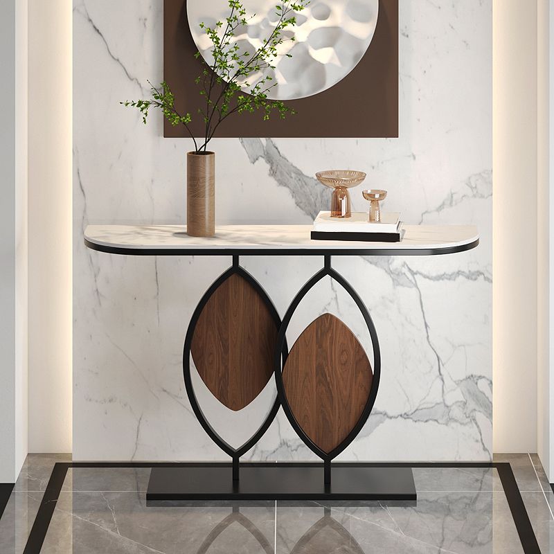 Mesa de consola base de metal con media luna de piedra para el salón 11.81 "