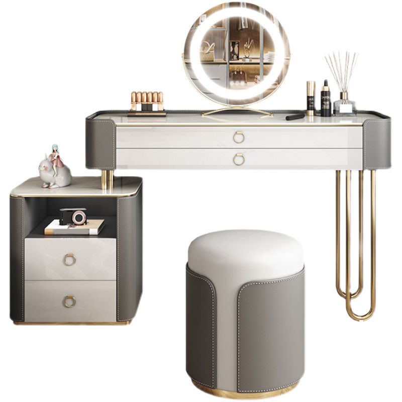 4 Storage Drawers Dressing Table, 30" Tall Vanity Set in Grey