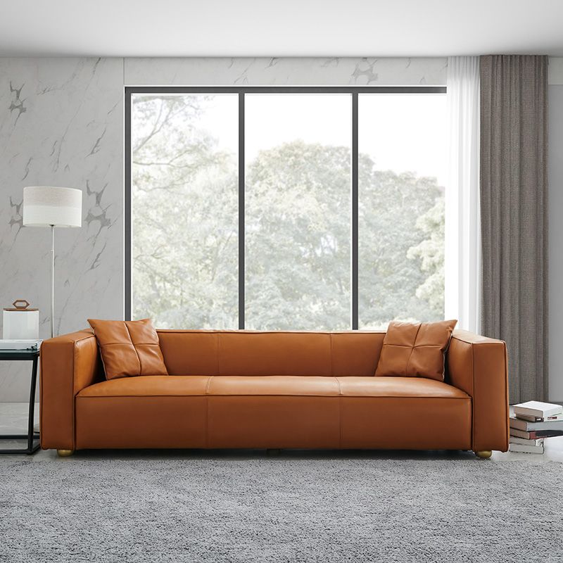 24.80"H Genuine Leather Square Arm Sofa with Tight Back for Living Room Clearhalo 'furn' 'furn_sofas' 'Furniture' 'furniture_sofas' 'kitchen' 'kitchen_sofas' 'Living Room Furniture' 'Sofa' 'sofas' 1200x1200_262383ee-338b-4bb4-ae1b-d23223a15300