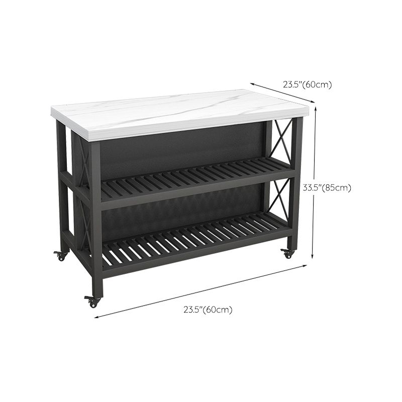Carrello del carrello in cucina rotolante con top marmo/pietra e carrello da cucina a base di ferro in nero