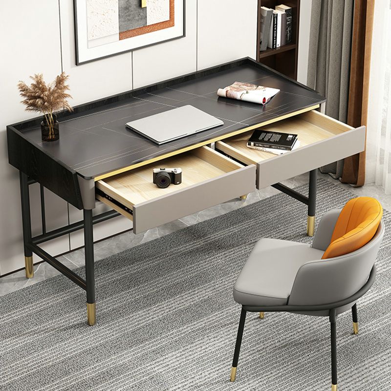 Contemporary Writing Desk Antique Finish Computer Desk with 2 Drawers Clearhalo 'furn' 'furn_office_desk' 'Furniture' 'Office Desks' 'Office Furniture' 'office_desk' 1200x1200_262adc2a-56bf-4758-8755-cf243f5b4450