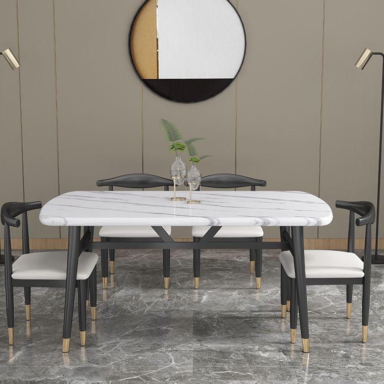 Modern Sintered Stone Dining Table Furniture with Rectangle Shape Dinette Set with 4 Legs Table Clearhalo 'Dining Room Sets' 'Dining Tables & Seating' 'dining_room_set' 'furn' 'furn_dining_room_set' 'Furniture' 'furniture_dining_room_set' 'Kitchen & Dining Furniture' 'kitchen&dining_furn' 'kitchen' 1200x1200_262aedd6-06ee-4204-b026-7847c5c7aa06