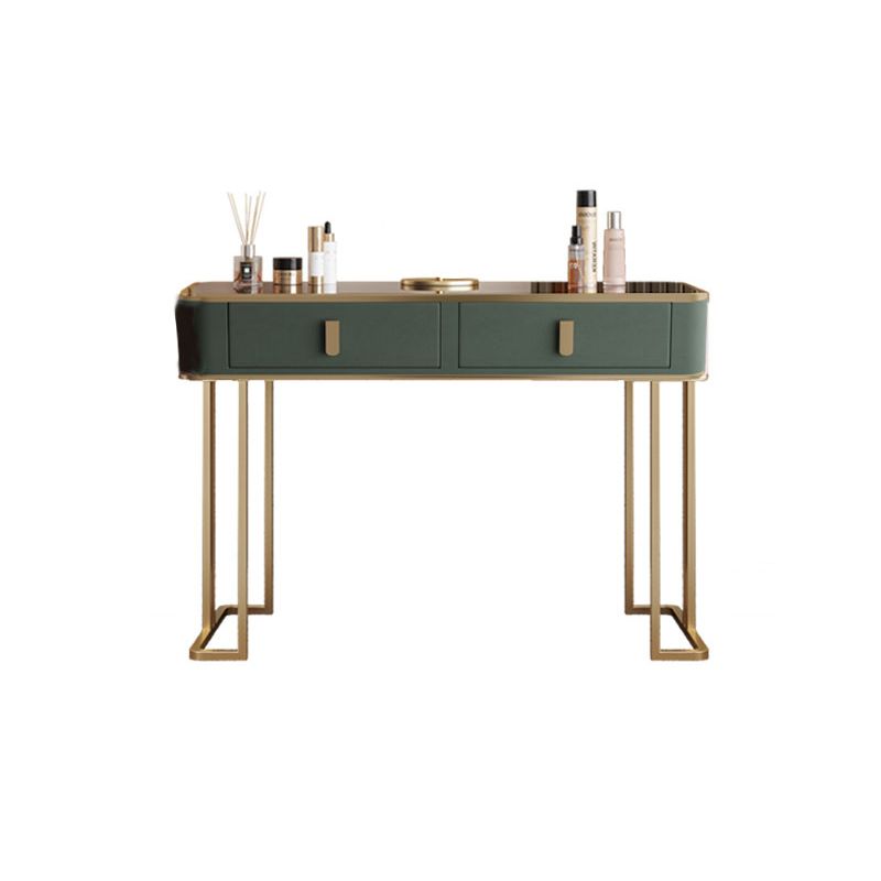 Glass Top Dressing Table Solid Wood Green Make-up Vanity with Drawers