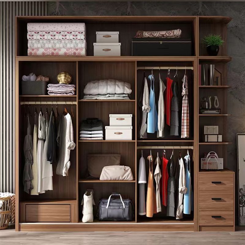 Modern Bedroom Wooden Storage Cabinet Sliding Doors Armoire with Glass Doors Clearhalo 'Armoires & Wardrobes' 'armoires_wardrobes' 'Bedroom Furniture' 'furn' 'furn_armoires_wardrobes' 'Furniture' 1200x1200_2630f981-a76e-4004-8642-f3358d135481