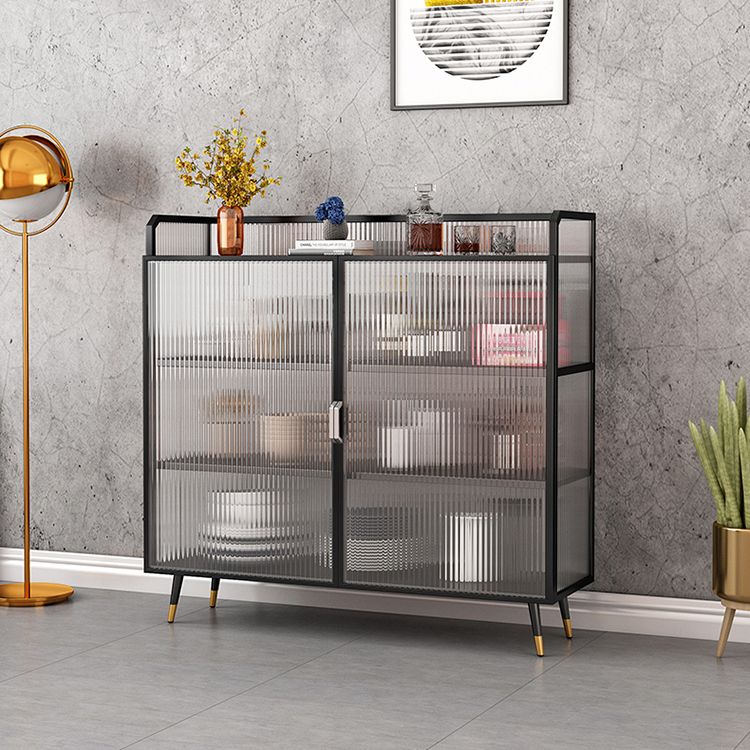 Polished Finish Metal Sideboard Glam Indoor Dining Server with Clear Glass Doors Clearhalo 'buffet_sideboard' 'Buffets & Sideboards' 'furn' 'furn_buffet_sideboard' 'Furniture' 'Kitchen & Dining Furniture' 1200x1200_2631688b-230d-4aa1-b81b-0620605feb44