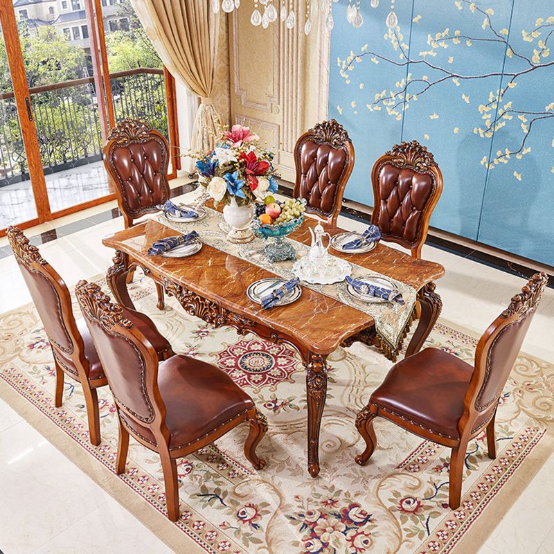 Rectangle Victorian Style Dining Table Brown Tone Fixed Table with Marble Clearhalo ' dining_table' 'Dining Tables & Seating' 'Dining Tables' 'furn' 'furn_dining_table' 'Furniture' 'furniture_dining_table' 'Kitchen & Dining Furniture' 'kitchen&dining_furn' 'kitchen' 'kitchen_dining_table' 1200x1200_2634f3bb-8f39-48e9-8c42-fdc5c3e0bcde