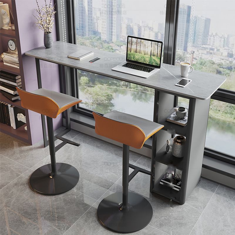 Tavolo da barra di pietra contemporanea barra a doppio piedistallo scrivania con scaffale