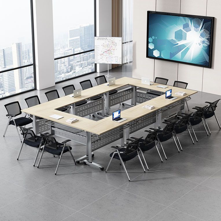 Scrivania rettangolare per uffici in legno prodotto contemporaneo con telaio metallico