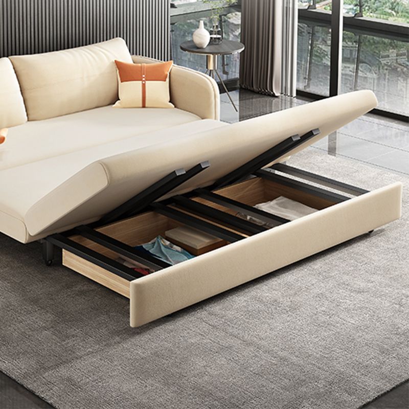 Divano di divano del letto a braccio quadrato moderno di velluto con spazio di archiviazione in beige