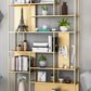 Metal and Wood Shelf Open Etagere Shelf Bookcase for Bedroom