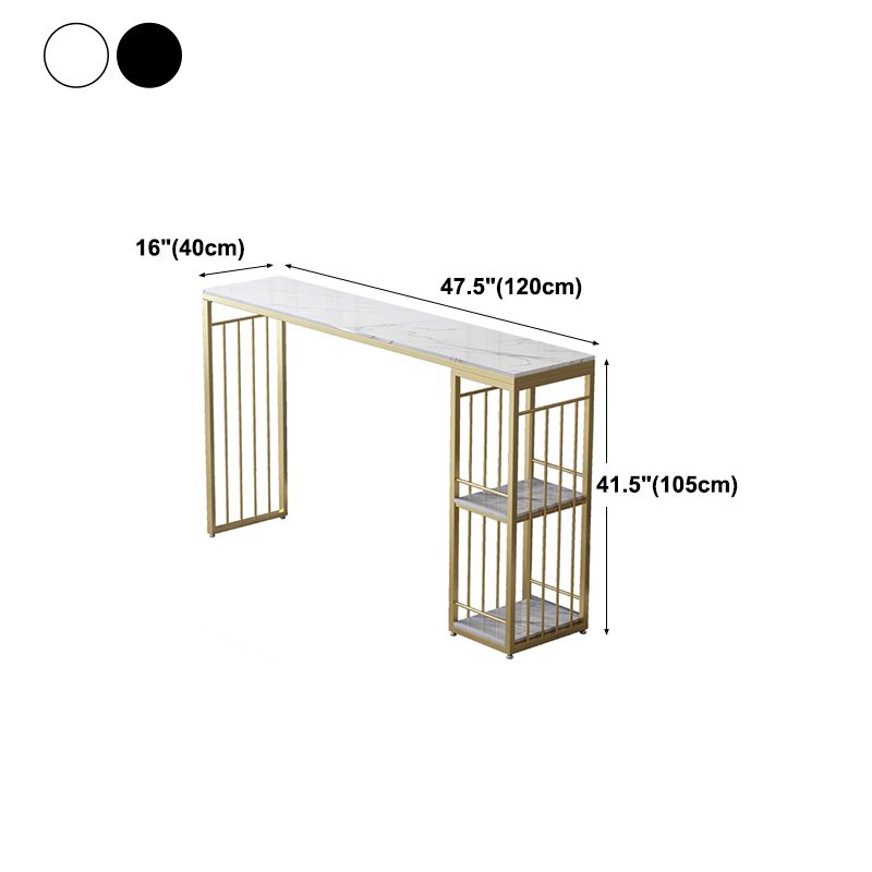 Glam Rectangle Stone Pub Bar Table Gold Iron Double Pedestal Bar Dining Table with 2-Shelf Clearhalo 'Bar Furniture' 'Bar Tables' 'bar_tables' 'furn' 'furn_bar_tables' 'Furniture' 'furniture_bar_tables' 'Kitchen & Dining Furniture' 'kitchen&dining_furn' 'kitchen' 1200x1200_2642e871-babe-4d74-9f76-e264f890c113