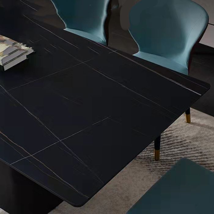 Moderne eetgelegenheid 1/4/5/7 PCS Zwart rechthoekige eettafel met gestoffeerde stoelen