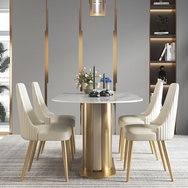 Glam Kitchen White Dining Table Sintered Stone Standard Dining Table with Pedestal Base Clearhalo ' dining_table' 'Dining Tables & Seating' 'Dining Tables' 'furn' 'furn_dining_table' 'Furniture' 'furniture_dining_table' 'Kitchen & Dining Furniture' 'kitchen&dining_furn' 'kitchen' 'kitchen_dining_table' 1200x1200_264d696b-7fc1-4794-b0a1-8405d20fb5d3