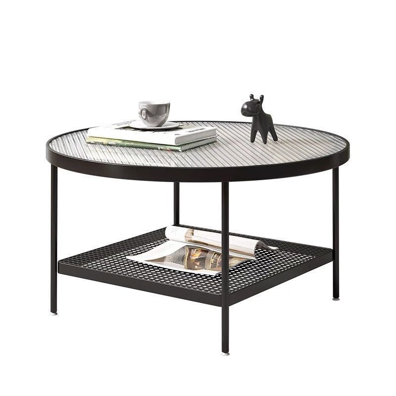 Glass Round Contemporary Coffee Table 4 Legs Coffee Table with Storage Clearhalo 'Coffee & Accent Tables' 'Coffee Tables' 'coffee_tables' 'furn' 'furn_coffee_tables' 'Furniture' 'Living Room Furniture' 1200x1200_264d71b6-ab3f-470a-91c4-9e21d2811be1