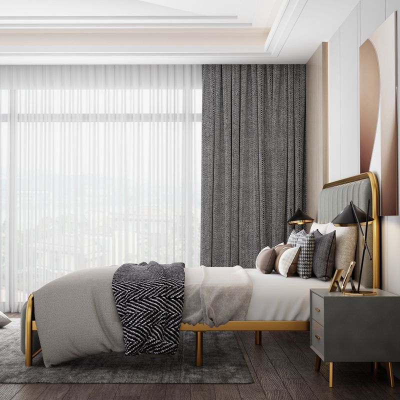 Cama rectangular de estilo glam para la cama estándar con cama de cabecera de panel