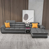 Contemporary Cloud Gray Square Arm Stationary Genuine Leather Sofa