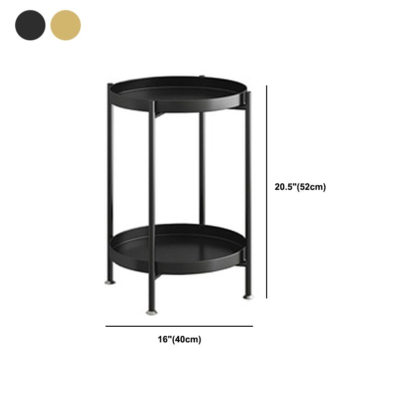 Mid-Century Metal Round Tray Top Side Table 4 Legs End Table with Shelf