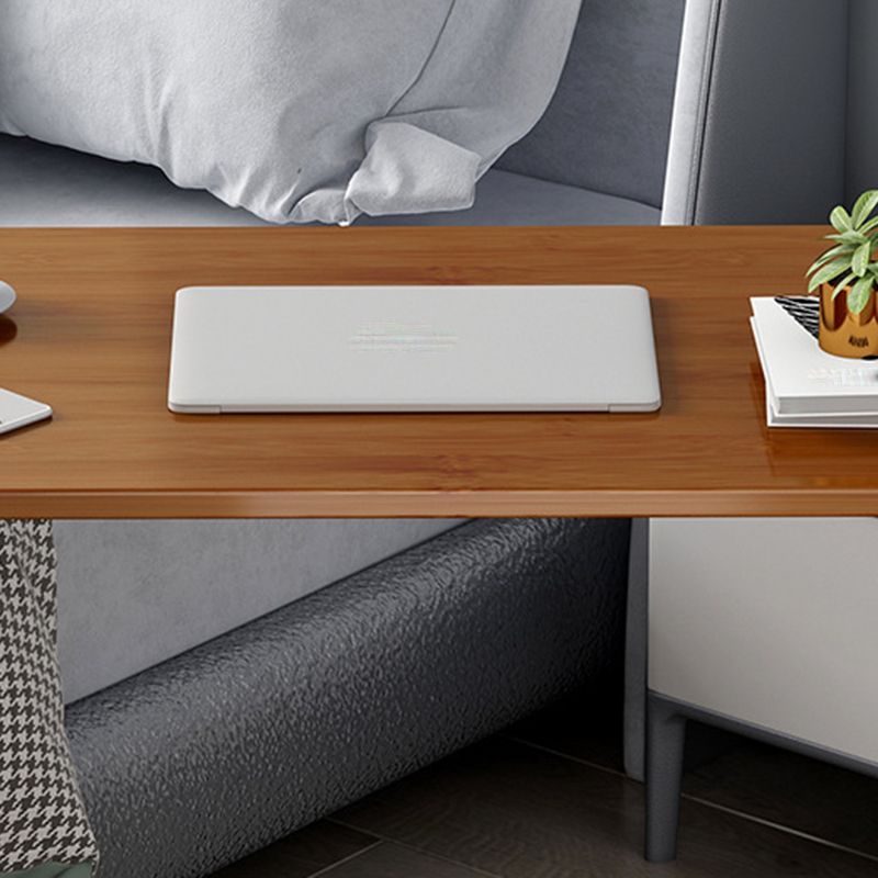 Bamboo Sofa Side Accent Table in Brown Modern 1 - Shelf End Table with Casters