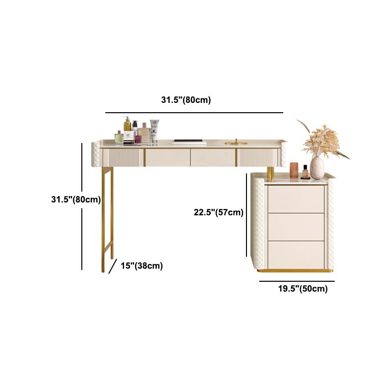 Beige Vanity Dressing Table Set Stool & Storage Drawers Vanity