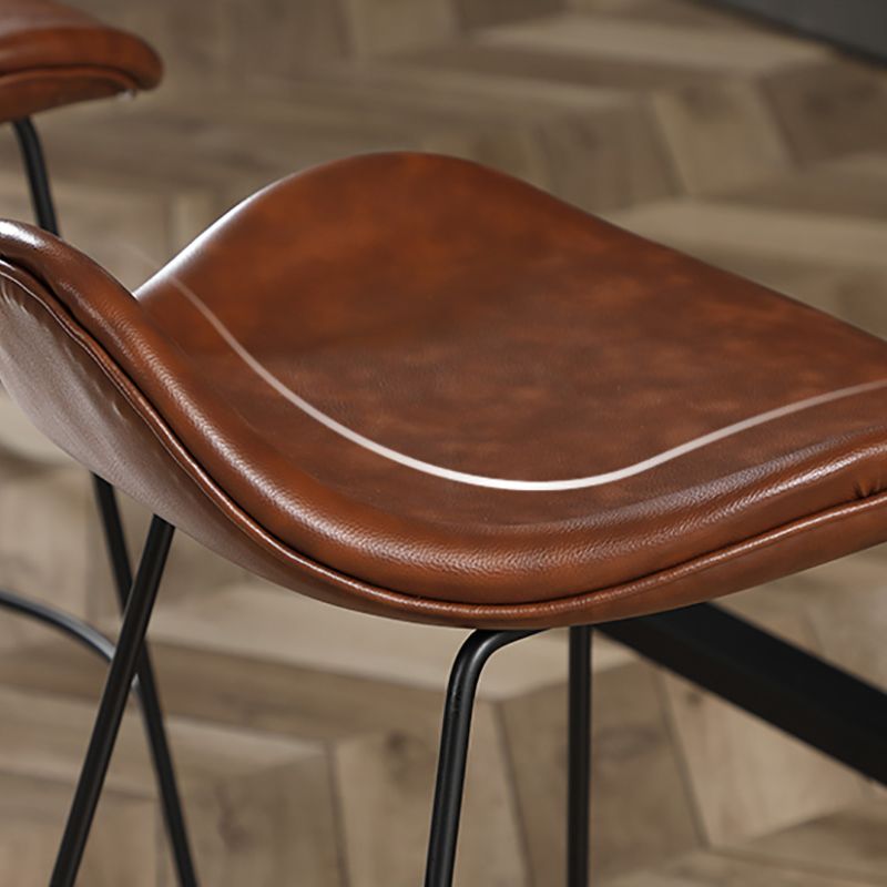 Indoor Footrest Leather Dining Stool Bucket Modern Counter Stool with Metal Base
