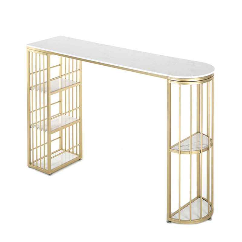 Marble Indoor Glam Bar Dining Table Gold Iron Double Pedestal Bistro Table with Shelve Clearhalo 'Bar Furniture' 'Bar Tables' 'bar_tables' 'furn' 'furn_bar_tables' 'Furniture' 'furniture_bar_tables' 'Kitchen & Dining Furniture' 'kitchen&dining_furn' 'kitchen' 1200x1200_26664097-43c2-4e2a-8d33-19fe8eb683fb