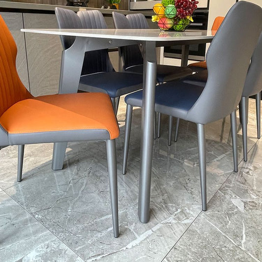 Eigentijdse rechthoek eettafel gesinterde stenen boventafel met 4 grijze stalen poten