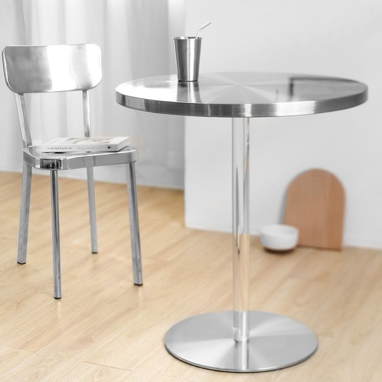 Tulip Base Industrial Dining Table Silver Stainless Steel Fixed Table Clearhalo ' dining_table' 'Dining Tables & Seating' 'Dining Tables' 'furn' 'furn_dining_table' 'Furniture' 'furniture_dining_table' 'Kitchen & Dining Furniture' 'kitchen&dining_furn' 'kitchen' 'kitchen_dining_table' 1200x1200_266976d6-7ede-4336-a178-1c5d7b18c011