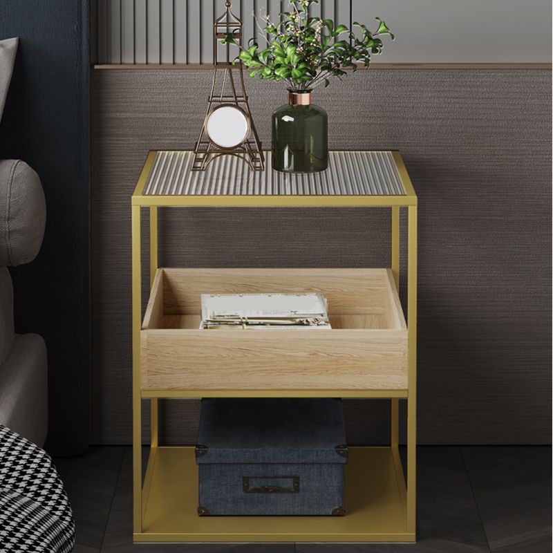 Square Glass Frame Side Table with Storage Shelves - 16.93" W