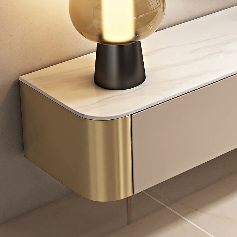 Glam – meuble TV en marbre blanc, Console de rangement fermée, support multimédia TV pour salon