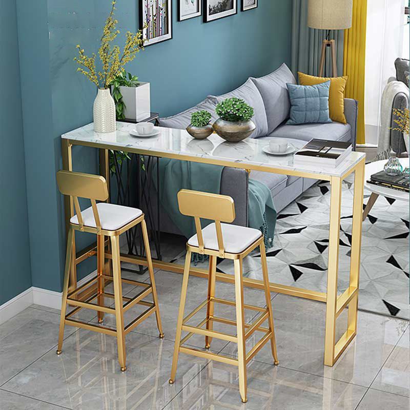 Glam Style Bar Table Artificial Marble Pub Table with Pedal for Dining Room Clearhalo 'Bar Furniture' 'Bar Tables' 'bar_tables' 'furn' 'furn_bar_tables' 'Furniture' 'furniture_bar_tables' 'Kitchen & Dining Furniture' 1200x1200_2672760b-f59d-43b7-b5b1-58371c1ecfdd