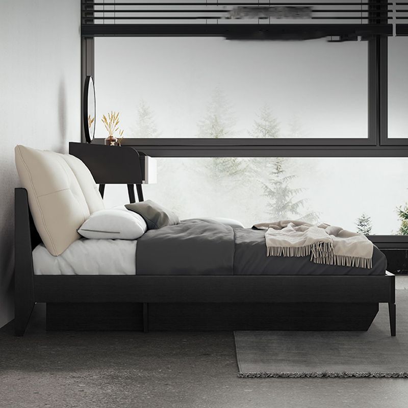 Gestoffeerd hoofdeinde standaard bed in het midden van de eeuw modern paneelbed donkergrijs