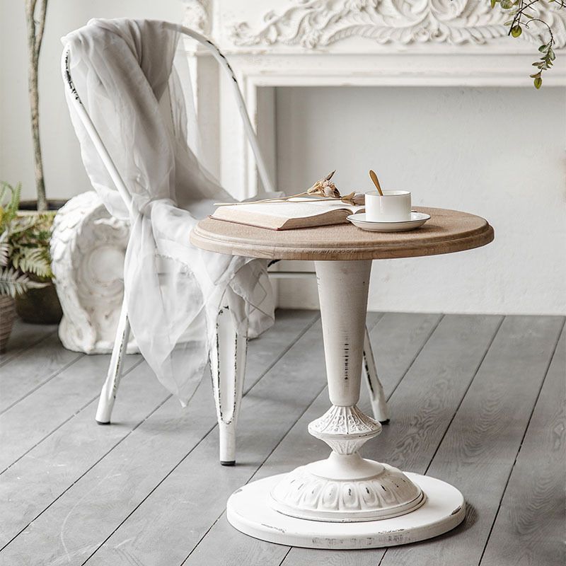 Mesa de centro individual con pedestal de metal redondo de madera maciza francesa