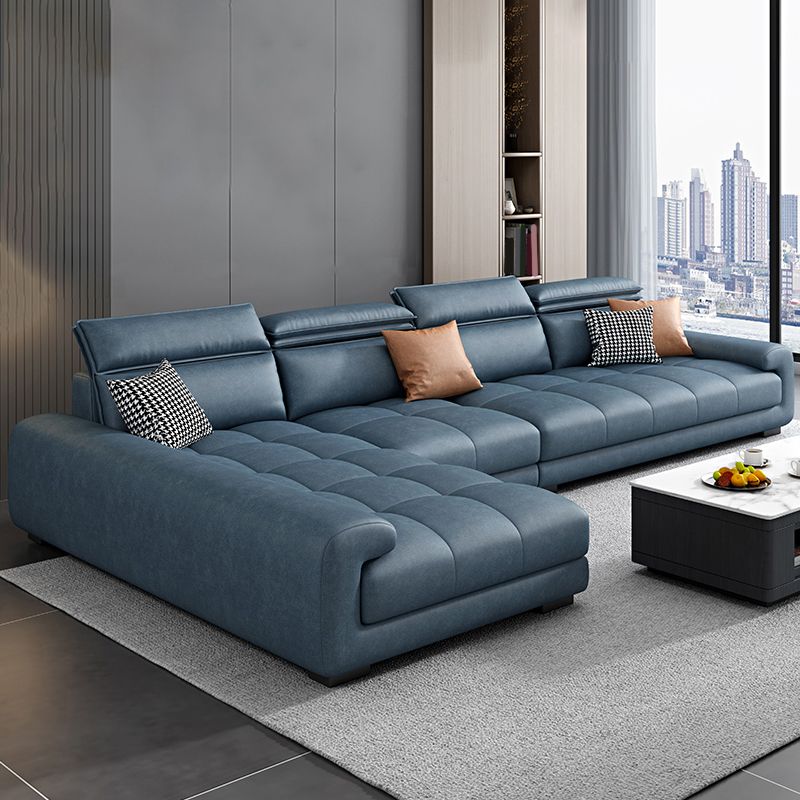 Modern Square Arm Sectional SofaFaux Leather L-Shape Sofa for Living Room