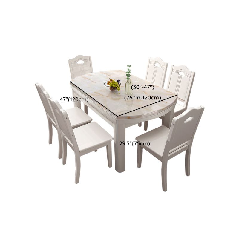 Faux Marble Top 7 Piece Dining Room Chair and Table Set in White Clearhalo 'Dining Room Sets' 'Dining Tables & Seating' 'dining_room_set' 'furn' 'furn_dining_room_set' 'Furniture' 'Kitchen & Dining Furniture' 1200x1200_26812bb0-2a69-4c94-8d48-d9891c451e58