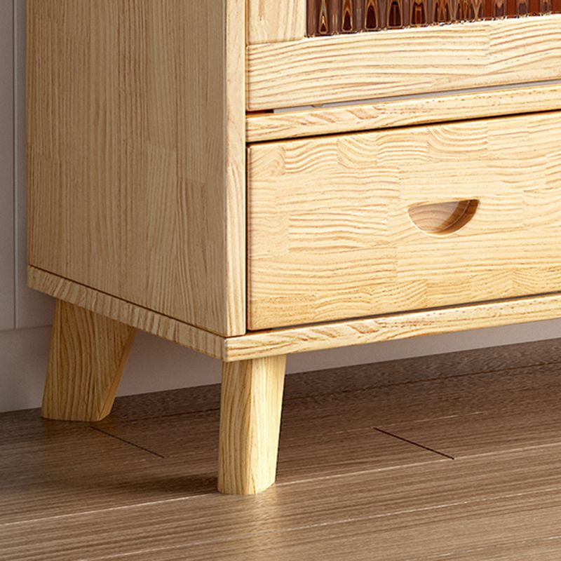 31.5'"l Natural Wooden Cabinet, Rectangle Glass Paned Accent Cabinet