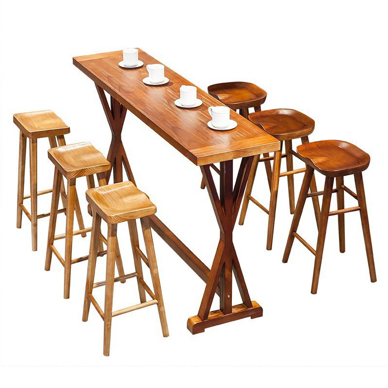 Brown Solid Wood Top Bar Table for Small Places Contemporary Pub Table with Trestle Clearhalo 'Bar Furniture' 'Bar Tables' 'bar_tables' 'furn' 'furn_bar_tables' 'Furniture' 'Kitchen & Dining Furniture' 1200x1200_26857bce-b3ee-4ef9-93a2-388f7cc830b6