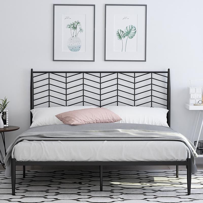 Glam Style Bed with Open-Frame Headboard and Iron Legs 47.24" High