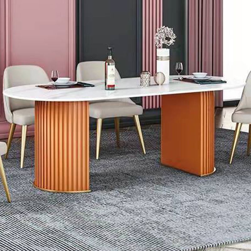Luxury Sintered Stone Top Dining Table Oval Table with Double Pedestal for Restaurant Clearhalo 'Dining Tables & Seating' 'Dining Tables' 'dining_table' 'furn' 'furn_dining_table' 'Furniture' 'furniture_dining_table' 'Kitchen & Dining Furniture' 'kitchen' 'kitchen_dining_table' 1200x1200_268b9807-096b-472c-aa4f-9a1f057c9b5c