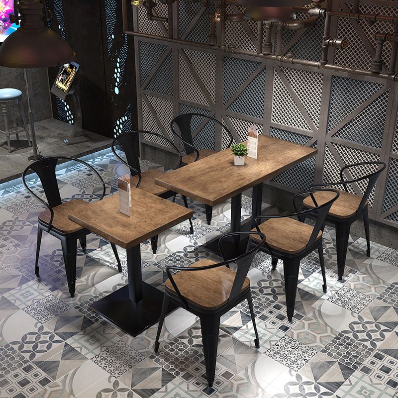 Mesa de comedor de pedestal industrial de metal mesa de madera para cocina y comedor