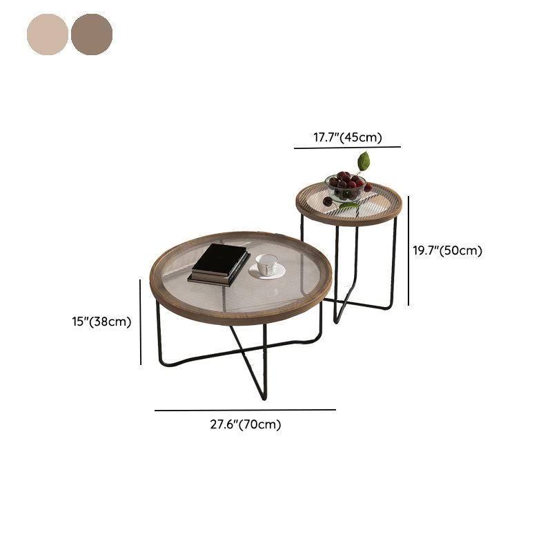 Round Glass Top Coffee Table Set Frame Cocktail Table with Wood Accent Clearhalo 'Coffee & Accent Tables' 'Coffee Tables' 'coffee_tables' 'furn' 'furn_coffee_tables' 'Furniture' 'Living Room Furniture' 1200x1200_268e7f61-7e84-4d02-913c-15c8d972817c