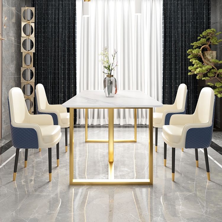 Glam Iron Dinette Set 1/2/5/7 Pieces Dining Table Set with Rectangle Sintered Stone Top Clearhalo 'Dining Room Sets' 'Dining Tables & Seating' 'dining_room_set' 'furn' 'furn_dining_room_set' 'Furniture' 'furniture_dining_room_set' 'Kitchen & Dining Furniture' 1200x1200_269b9c9a-cfbd-4d51-beae-2a02aa537138