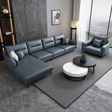 34.64 " H Blue Faux Leather Square Arm Sofa & Chaise for Living Room