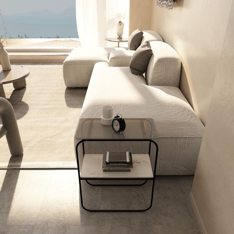 Modern Rectangular Glass Side End Table Sled Side Table with Metal Base Clearhalo 'Coffee & Accent Tables' 'End & Side Tables' 'end_side_tables' 'furn' 'furn_end_side_tables' 'Furniture' 'Living Room Furniture' 1200x1200_269e842c-dcac-41b9-a940-6691a11aa121