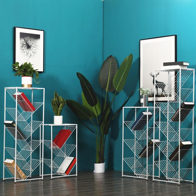 Contemporary Metal Bookcase White Open Bookshelf for Living Room