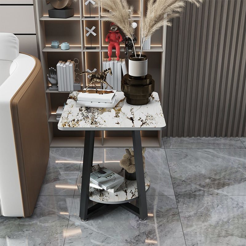 Cross Legs Square Side Table 21.65" Tall Stone End Table with Shelf Clearhalo 'Coffee & Accent Tables' 'End & Side Tables' 'end_side_table' 'end_side_tables' 'furn' 'furn_end_side_tables' 'Furniture' 'furniture_end_side_table' 'Living Room Furniture' 1200x1200_26a0c8d9-f9e4-478e-a61f-c22c893d621b