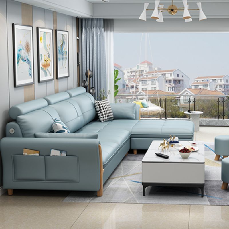 Flared Arm Sectional with Adjustable Headrest and Pocket Storage for Living Room Clearhalo 'furn' 'furn_sectionals' 'Furniture' 'Living Room Furniture' 'Sectionals' 1200x1200_26a2003f-f754-41db-be11-60d570444301