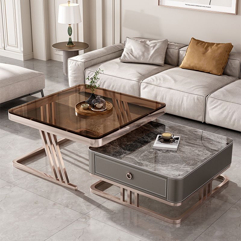 Square Coffee Table Glass Top Coffee Table Set with Golden Legs Clearhalo 'Coffee & Accent Tables' 'Coffee Tables' 'coffee_tables' 'furn' 'furn_coffee_tables' 'Furniture' 'Living Room Furniture' 1200x1200_26a55dcc-7abf-4ac5-ab68-363d457e5bd3