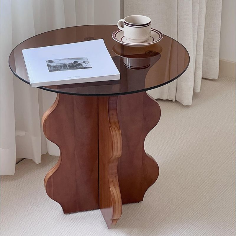 Contemporary Side Table Glass Abstract Round Living Room End Table